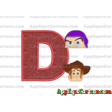Head Buzz Lightyear and Sheriff Woody Toy Story Applique Embroidery Design With Alphabet D