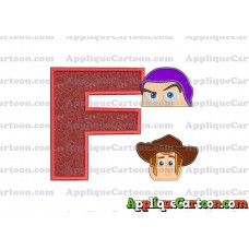 Head Buzz Lightyear and Sheriff Woody Toy Story Applique Embroidery Design With Alphabet F