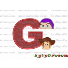 Head Buzz Lightyear and Sheriff Woody Toy Story Applique Embroidery Design With Alphabet G