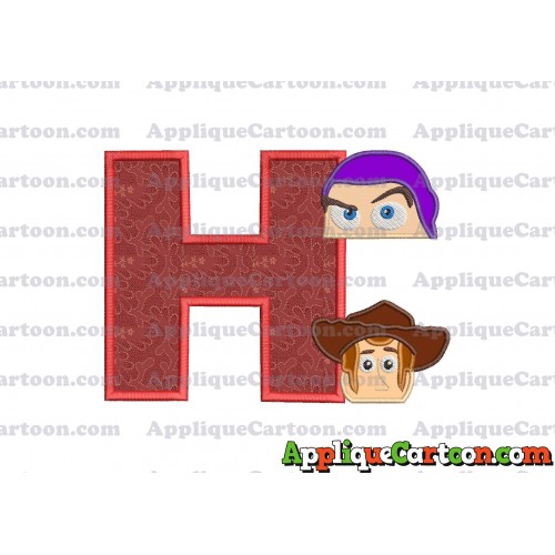 Head Buzz Lightyear and Sheriff Woody Toy Story Applique Embroidery Design With Alphabet H