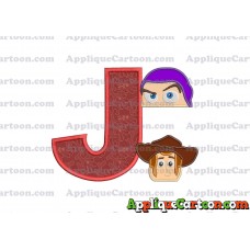 Head Buzz Lightyear and Sheriff Woody Toy Story Applique Embroidery Design With Alphabet J