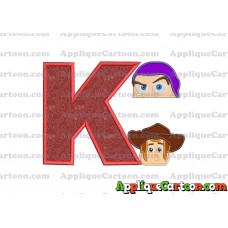 Head Buzz Lightyear and Sheriff Woody Toy Story Applique Embroidery Design With Alphabet K