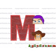 Head Buzz Lightyear and Sheriff Woody Toy Story Applique Embroidery Design With Alphabet M