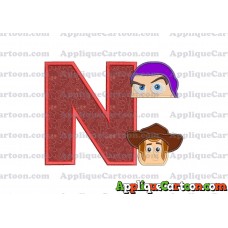 Head Buzz Lightyear and Sheriff Woody Toy Story Applique Embroidery Design With Alphabet N