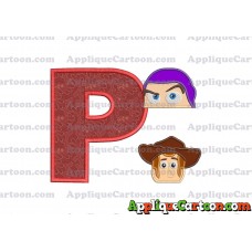 Head Buzz Lightyear and Sheriff Woody Toy Story Applique Embroidery Design With Alphabet P