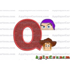 Head Buzz Lightyear and Sheriff Woody Toy Story Applique Embroidery Design With Alphabet Q