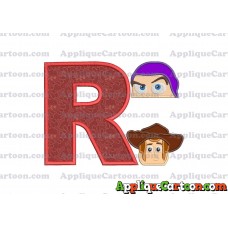 Head Buzz Lightyear and Sheriff Woody Toy Story Applique Embroidery Design With Alphabet R