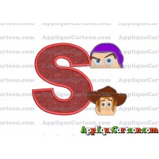 Head Buzz Lightyear and Sheriff Woody Toy Story Applique Embroidery Design With Alphabet S