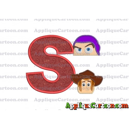 Head Buzz Lightyear and Sheriff Woody Toy Story Applique Embroidery Design With Alphabet S