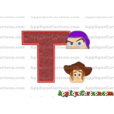 Head Buzz Lightyear and Sheriff Woody Toy Story Applique Embroidery Design With Alphabet T