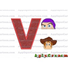 Head Buzz Lightyear and Sheriff Woody Toy Story Applique Embroidery Design With Alphabet V