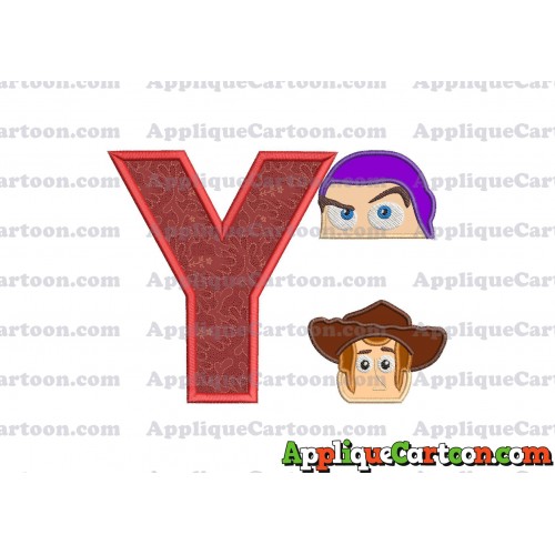 Head Buzz Lightyear and Sheriff Woody Toy Story Applique Embroidery Design With Alphabet Y