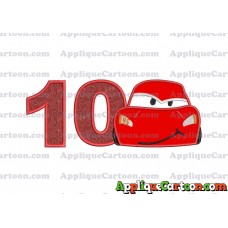 Head Lightning McQueen Cars Applique Embroidery Design Birthday Number 10