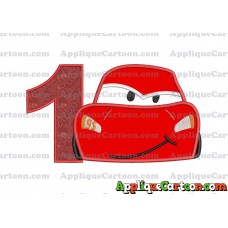Head Lightning McQueen Cars Applique Embroidery Design Birthday Number 1