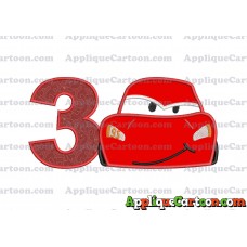 Head Lightning McQueen Cars Applique Embroidery Design Birthday Number 3