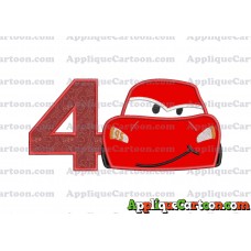 Head Lightning McQueen Cars Applique Embroidery Design Birthday Number 4
