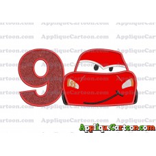 Head Lightning McQueen Cars Applique Embroidery Design Birthday Number 9