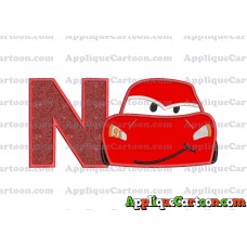 Head Lightning McQueen Cars Applique Embroidery Design With Alphabet N