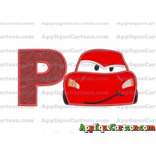 Head Lightning McQueen Cars Applique Embroidery Design With Alphabet P