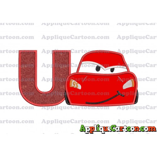 Head Lightning McQueen Cars Applique Embroidery Design With Alphabet U