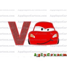Head Lightning McQueen Cars Applique Embroidery Design With Alphabet V