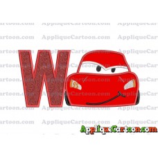 Head Lightning McQueen Cars Applique Embroidery Design With Alphabet W