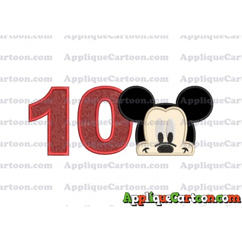 Head Mickey Mouse Applique Embroidery Design Birthday Number 10