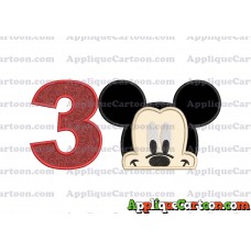 Head Mickey Mouse Applique Embroidery Design Birthday Number 3