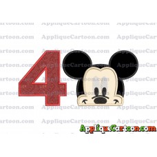 Head Mickey Mouse Applique Embroidery Design Birthday Number 4