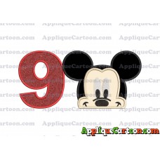 Head Mickey Mouse Applique Embroidery Design Birthday Number 9