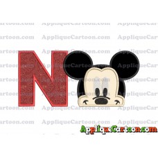 Head Mickey Mouse Applique Embroidery Design With Alphabet N