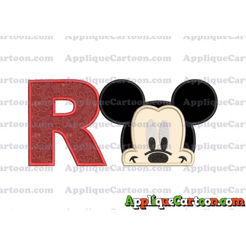 Head Mickey Mouse Applique Embroidery Design With Alphabet R