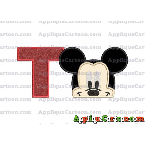 Head Mickey Mouse Applique Embroidery Design With Alphabet T