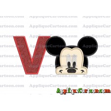 Head Mickey Mouse Applique Embroidery Design With Alphabet V