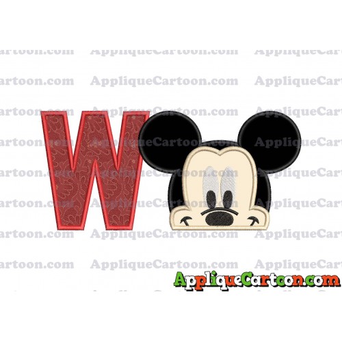 Head Mickey Mouse Applique Embroidery Design With Alphabet W