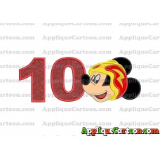 Head Mickey Mouse Roadster Applique Embroidery Design Birthday Number 10