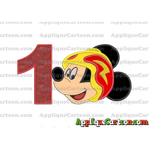 Head Mickey Mouse Roadster Applique Embroidery Design Birthday Number 1