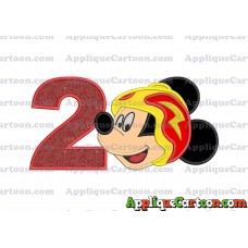 Head Mickey Mouse Roadster Applique Embroidery Design Birthday Number 2