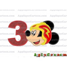 Head Mickey Mouse Roadster Applique Embroidery Design Birthday Number 3