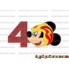 Head Mickey Mouse Roadster Applique Embroidery Design Birthday Number 4
