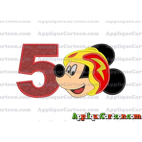 Head Mickey Mouse Roadster Applique Embroidery Design Birthday Number 5