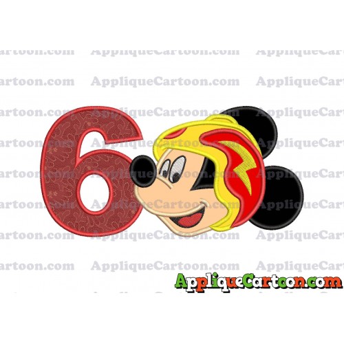 Head Mickey Mouse Roadster Applique Embroidery Design Birthday Number 6