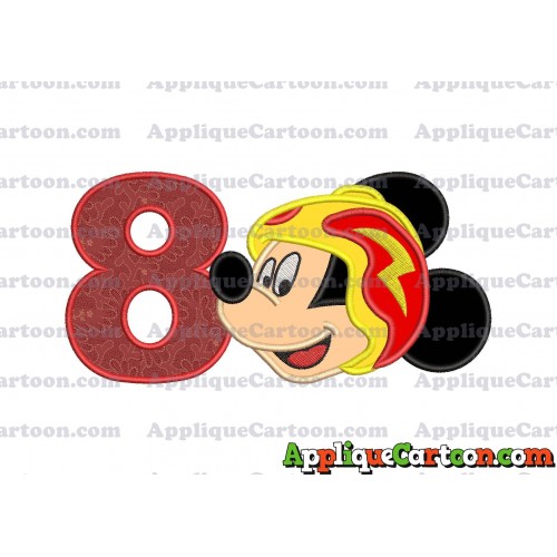 Head Mickey Mouse Roadster Applique Embroidery Design Birthday Number 8
