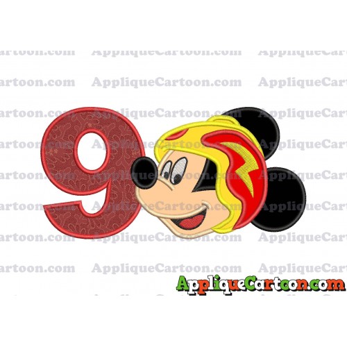 Head Mickey Mouse Roadster Applique Embroidery Design Birthday Number 9