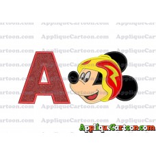 Head Mickey Mouse Roadster Applique Embroidery Design With Alphabet A