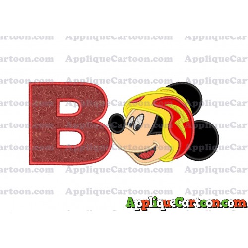 Head Mickey Mouse Roadster Applique Embroidery Design With Alphabet B