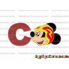 Head Mickey Mouse Roadster Applique Embroidery Design With Alphabet C