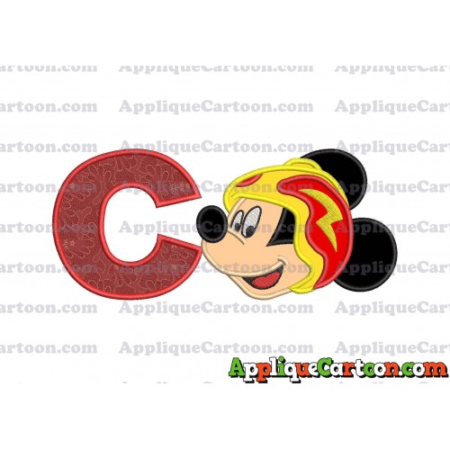Head Mickey Mouse Roadster Applique Embroidery Design With Alphabet C
