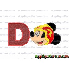 Head Mickey Mouse Roadster Applique Embroidery Design With Alphabet D