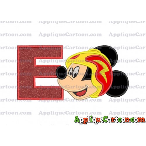 Head Mickey Mouse Roadster Applique Embroidery Design With Alphabet E